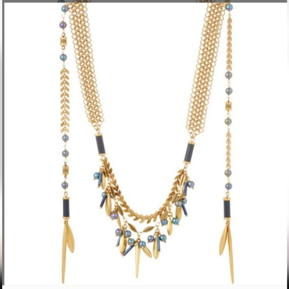 Stella & Dot Laurel Lariat Pearl Chain Style Boho Necklace